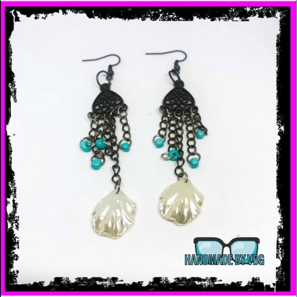 New Handmade Antique S925 Silver Turquoise Shell Bronze Dangle Earrings - Picture 11 of 14